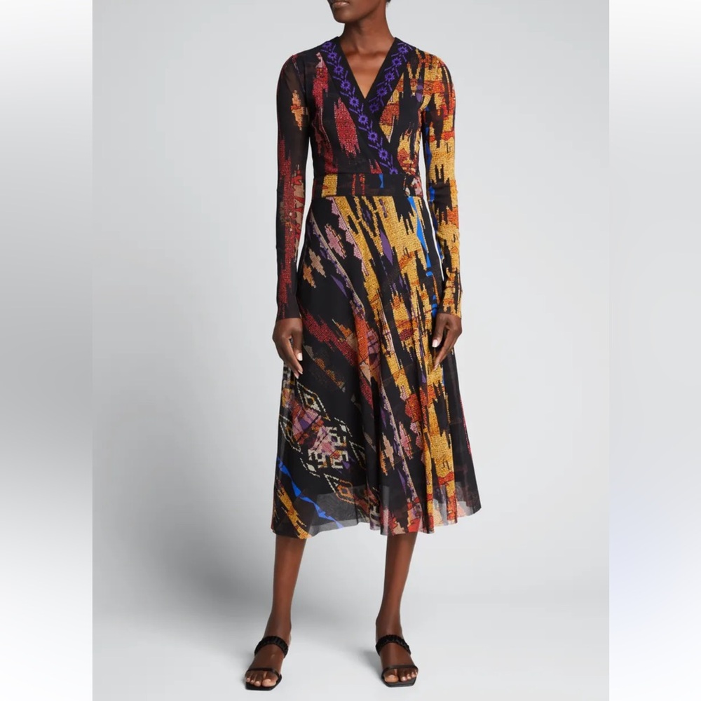 Fuzzi Ikat Geo-Print Long sleeve v neck dress XL